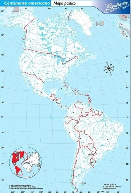 MAPA N*3 DIVISION POLITICA CONTINENTE AMERICANO